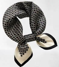 100% Silk 20" small square Scarf Women neckerchief Wrap black gray white WS56