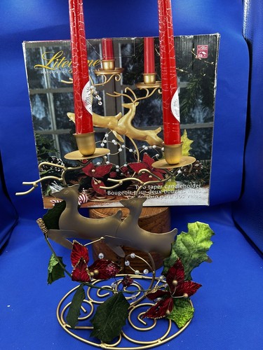 Portacandele natalizio renna oro con candele litetyme in scatola - Foto 2 di 14