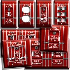 FUNNY RED FIRE ALARM LIGHT SWITCH OUTLET WALL PLATE GAME ROOM MAN CAVE BAR DECOR