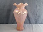 Fenton Pink Opalescent Iridescent Large Feather Vase 10 3/4" Tall