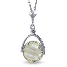 3.25 CTW 14K Solid White gold Necklace 16" Checkerboard Cut Green Amethyst