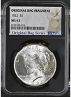 1922 $1 Peace Silver Dollar - NGC MS63 - Original Bag Fragment Label