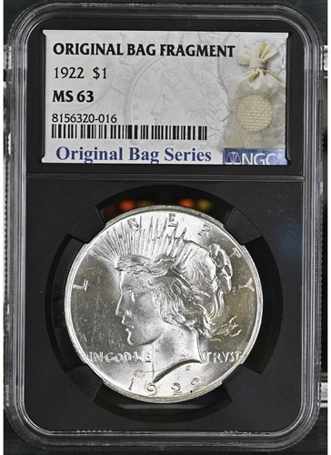 1922 $1 Peace Silver Dollar - NGC MS63 - Original Bag Fragment Label