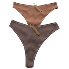 SKIMS Cotton Rib Dipped Thong Lot of 2 Umber Sedona 3X