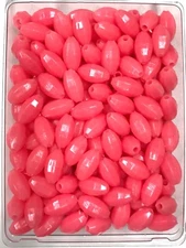    Large Pink Glow Beads 10mm x 18mm (3/8" x 5/8") 50pcs deep drop rigs