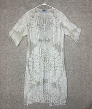 Rebellion Again Kimono Duster Womens Medium Ivory Lace Floral Boho Festival