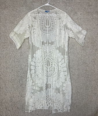 Rebellion Again Kimono Duster Womens Medium Ivory Lace Floral Boho Festival