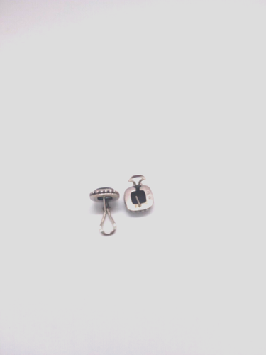 Black Onyx Sterling Silver French Clip Pierced Square Earrings - Picture 3 of 4