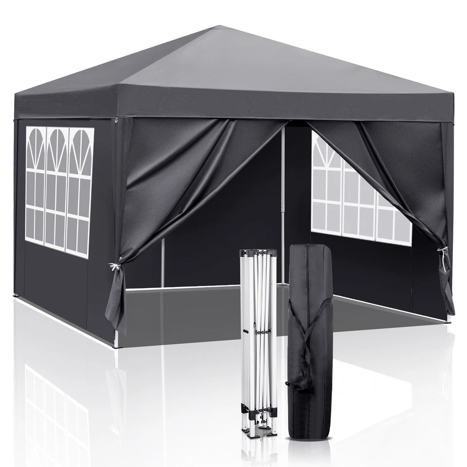 Pavillon Faltpavillon 3x3m Partyzelt Pavillion Pop-Up Wasserdicht UV-Schutz Grau
