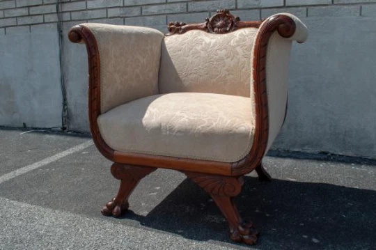 19th Century Walnut Empire Bedroom Chair Claw Feet-Newly Upholstered & Restored - Image 2 of 4