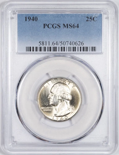 1940-P PCGS MS64 Uncirculated Washington Silver Quarter, Philadelphia Mint 26