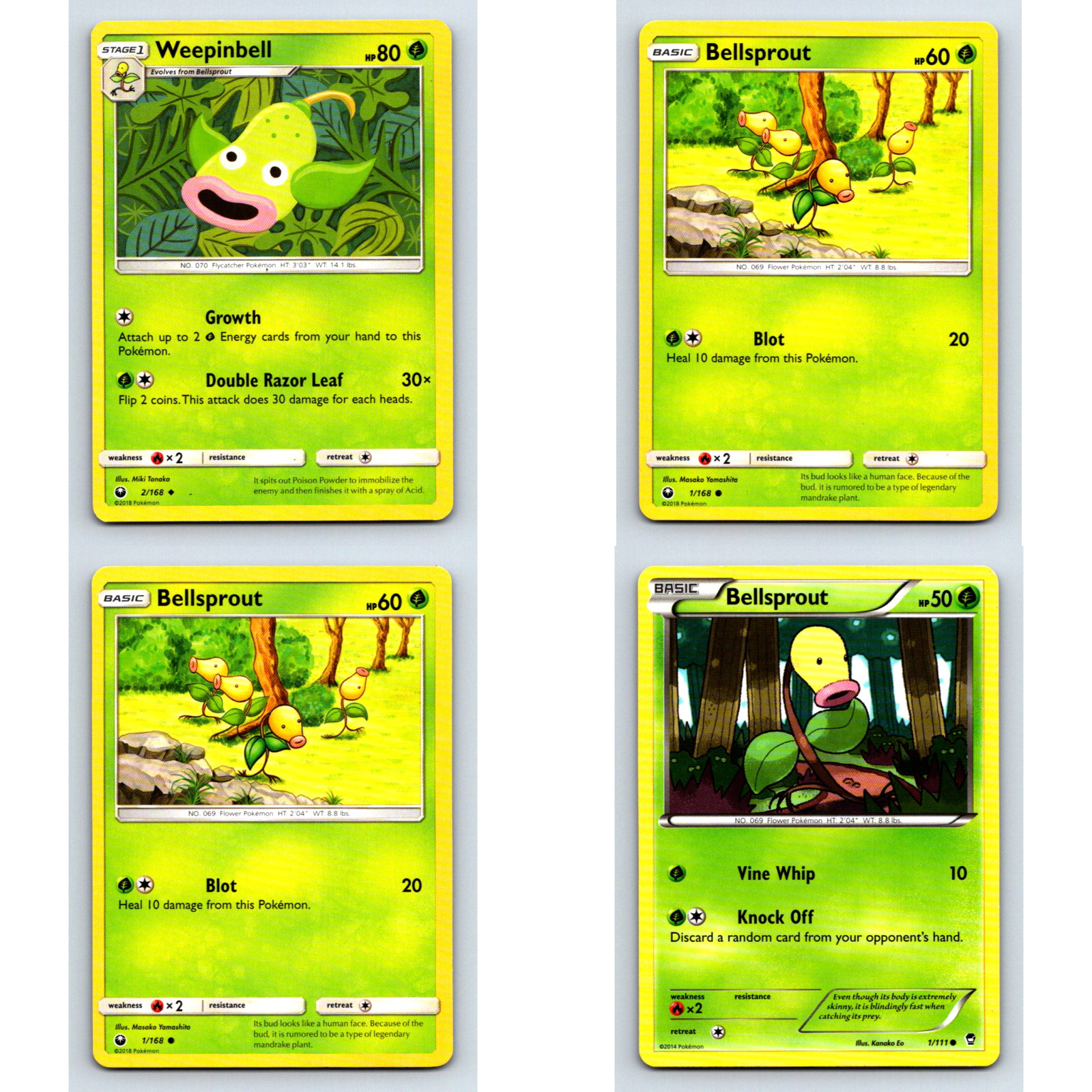 Weepinbell Bellsprout Pokemon Card Lot (4) LP Mixed Sets (SEE DESCRIPTION)