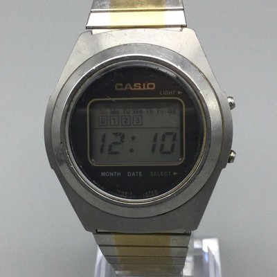 Vintage Casio Casiotron R-16 Mens Watch 37mm Two Tone Digital Light Stretch Band