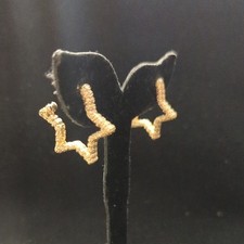 Gold Tone Textured Star Shape Hoop Statement Earrings