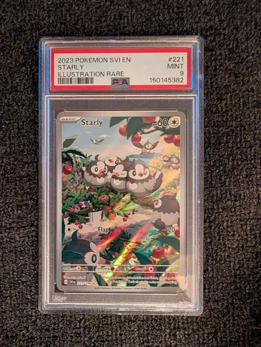 Graded PSA 9 2023 Pokémon SVI EN Starly Illustration Rare #221