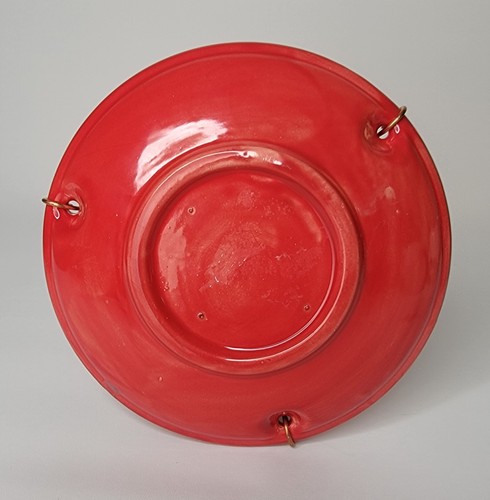Alimentador de colibrí de cerámica hecho a mano con tapa colgador de cobre esmalte rojo salpicaduras - Imagen 5 de 7