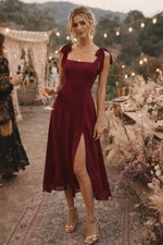 Lulus Summer Invite Midi Dress Sz XS Wine Red Tie Strap Chiffon Tiered Feminine
