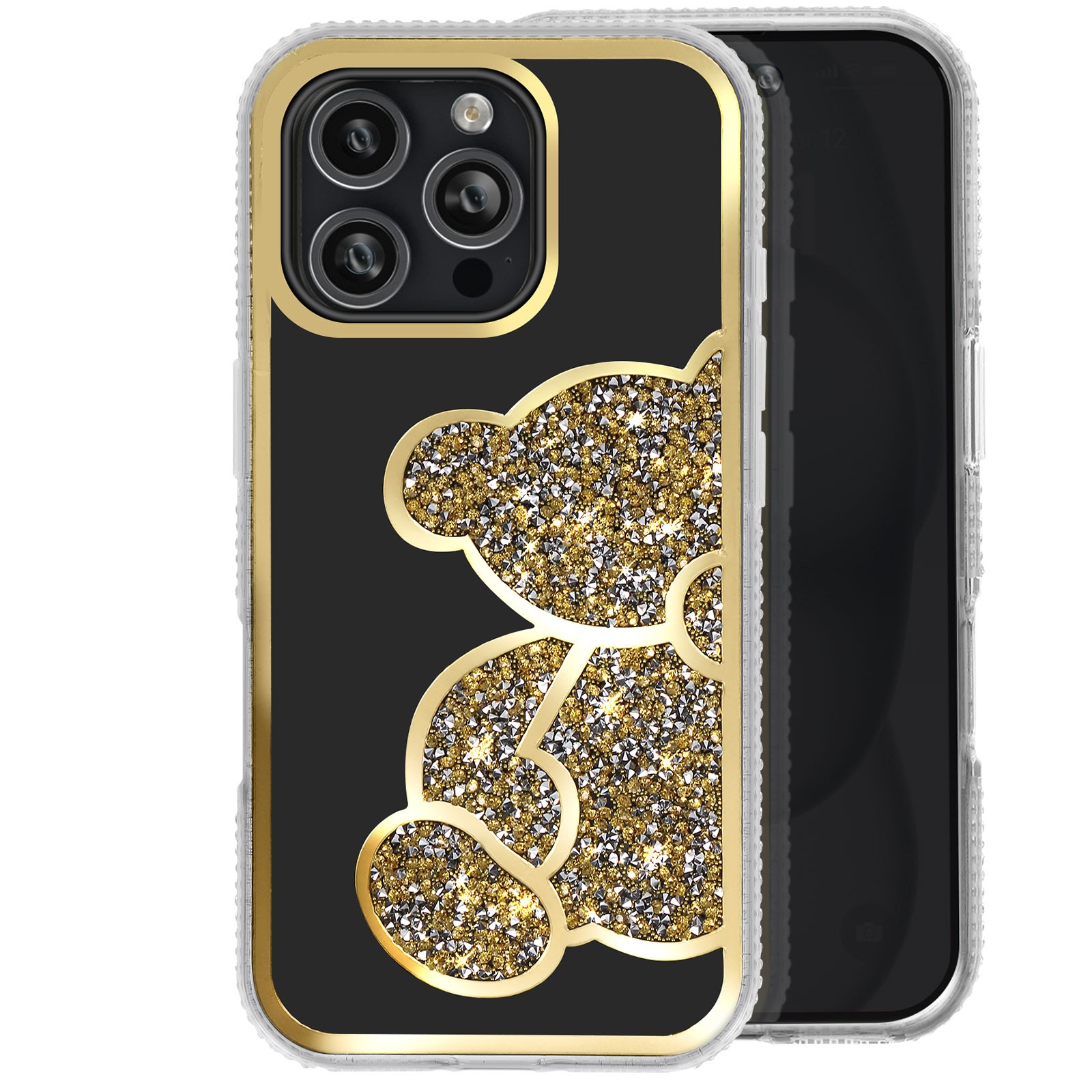 Coque paillette iPhone 16 Pro Max Avizar motif ourson cadeau idéal pour femme