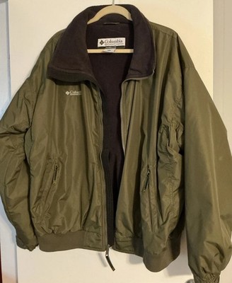 COLUMBIA Full Zip Fleece Lined Bomber Jacket Sz XL Green Nylon Windbreaker EUC!