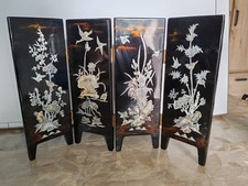 Ancien Paravent en bois laqué peint & incrustation nacre Chine Japon A Saisir 