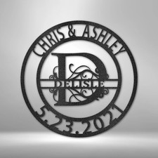 Elaborate Split Letter Family Name Metal Sign - Custom Wall Decor Indoor/Outdoor