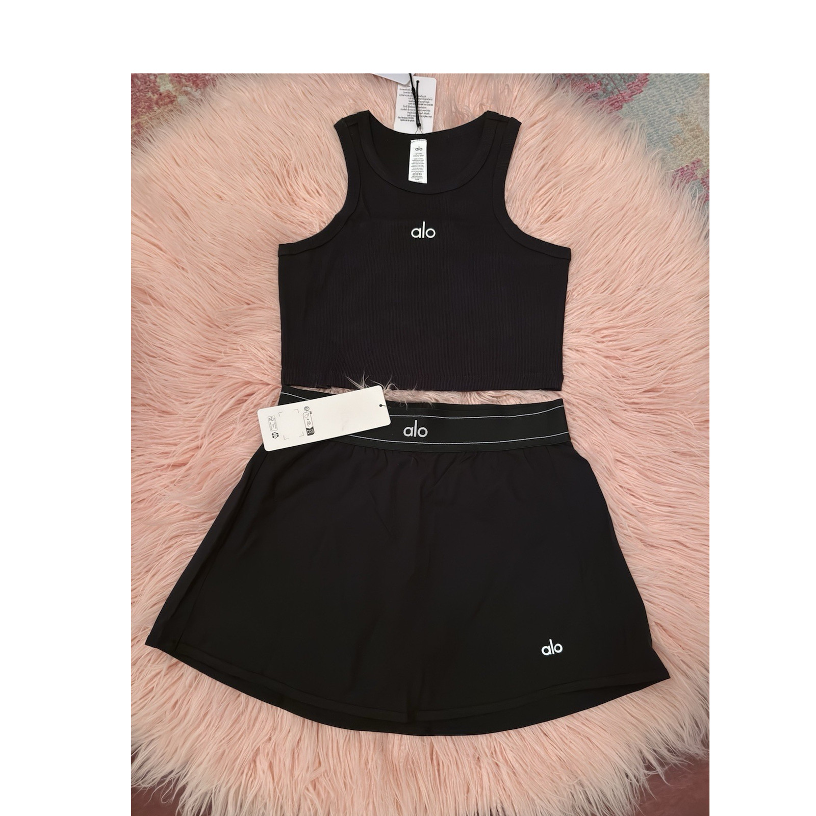 Alo Black Women's 2-Piece Activewear Set Top & Skirt Size S Athletic