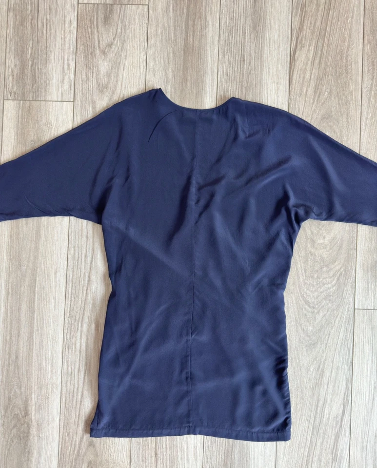 Vestido drapeado Thakoon Addition 100 % seda azul marino para mujer talla 2 cuello en V diseñador  Foto 4 de 4