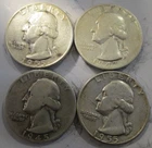90% Silver Washington Quarters- 4 Coin Lot- Exact Coins Pictured-LOTF