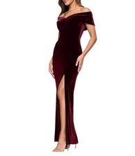 Xscape NWT (219.00) Long Maroon Velvet Dress With Slit Size 4P