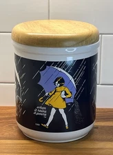 Vintage Morton Salt Jar w/Wood Lid-7 inch-Ceramic/Porcelain