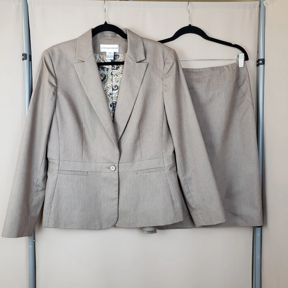 Jones New York Suit 12 A Line Skirt One Button Jacket Brown Cotton Blend Office  - Image 3 of 4