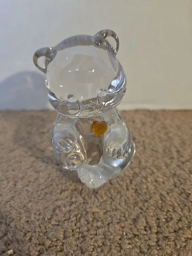 Vintage Fenton November Birthstone Heart Clear Glass Bear Figurine