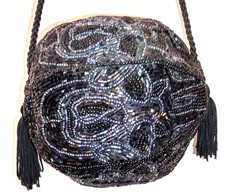 Vintage Andre Cellini Oval Beaded Evening Bag w/44" Black Chorded Strap