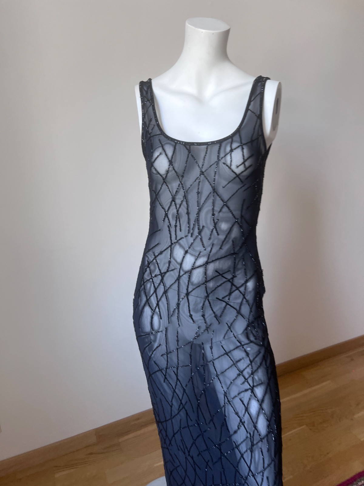 Vintage Krizia Maxi Sheer See Through Cher Style Dress Embellished Sz S image 2