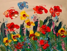 FLOWERS   MODERN PAINTING  IMPRESSIONIST CANVAS ORIGINAL NFEO0