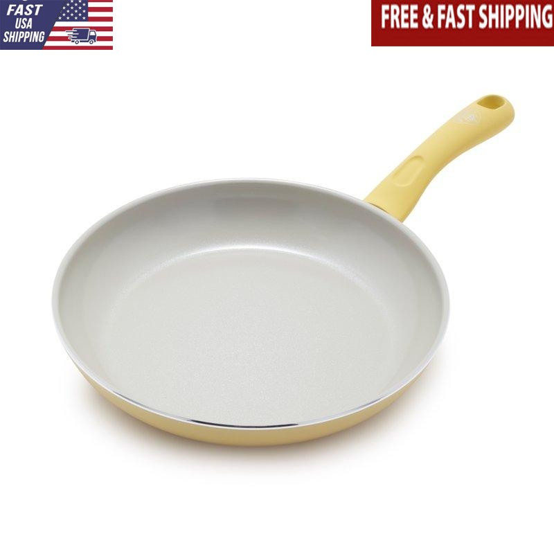 10-Inch Yellow Ceramic Nonstick Fry Pan with Cool-Touch Handle & Diamond Coating