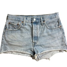 Levi's 501 Cut Off Denim Shorts Light Wash Distressed Frayed Button Fly W29