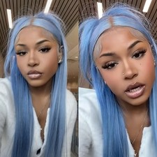 Glueless Long Straight Synthetic Lace Front Wigs Heat Safe Blue Hair Women Party