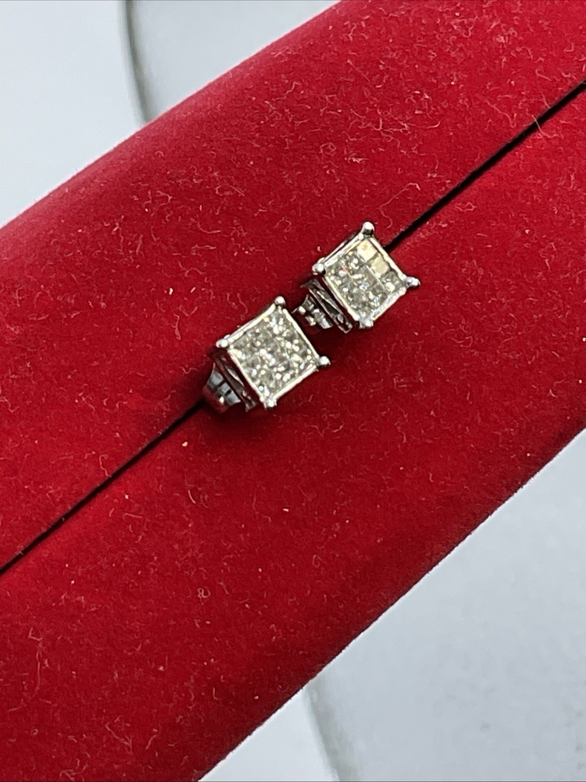 STUD Earrings Solid 14K White Gold Invisible Set … - image 19