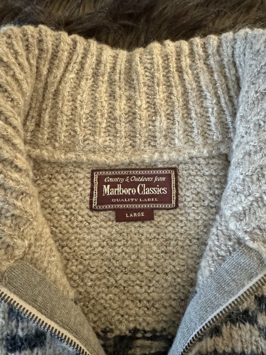 Vintage Marlboro Classics Wool Pattern Knit Quarter Zip Sweater | eBay