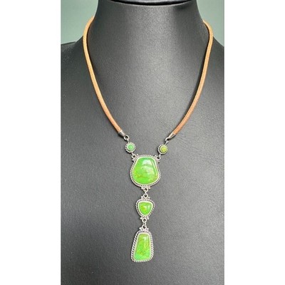 BARSE 925 STERLING SILVER LEATHER  AND GASPEITE NECKLACE SKY