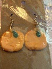 ORANGE PLASTIC DANGLE pUMPKIN FRUIT HOOK EARR...