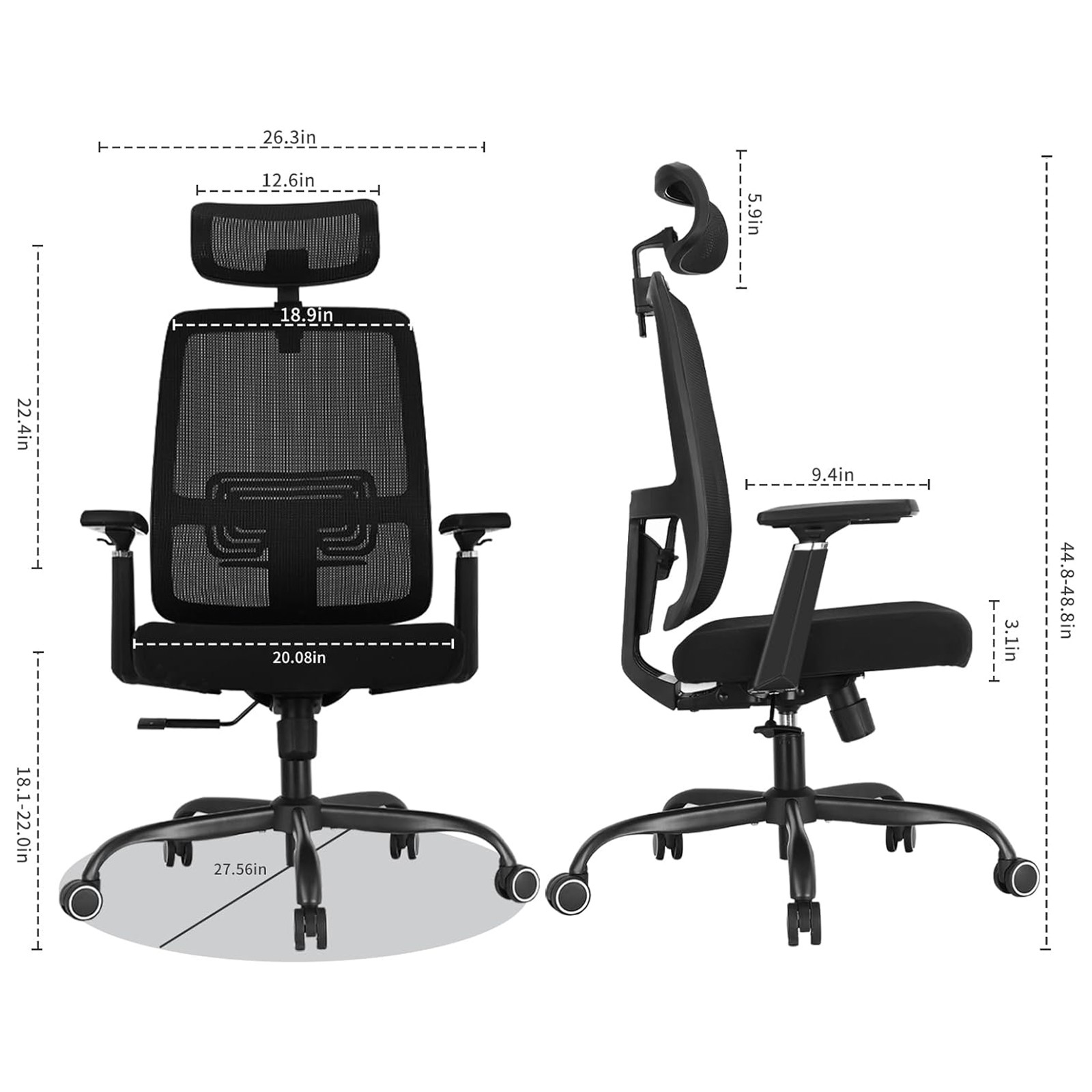 Ergonomic Office Chair with Adjustable Lumbar Support, Mesh Back & Headrest