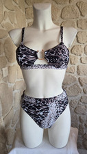 Maillot de bain bikini ton noir avec anneau doré taille S neuf (li)