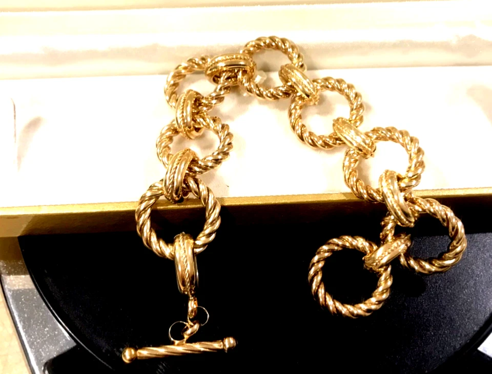 QVC Veronese T bar Bracelet Large Circles Gold 925 Silver Suit Small Wrist 7.5” - Image 2 of 4