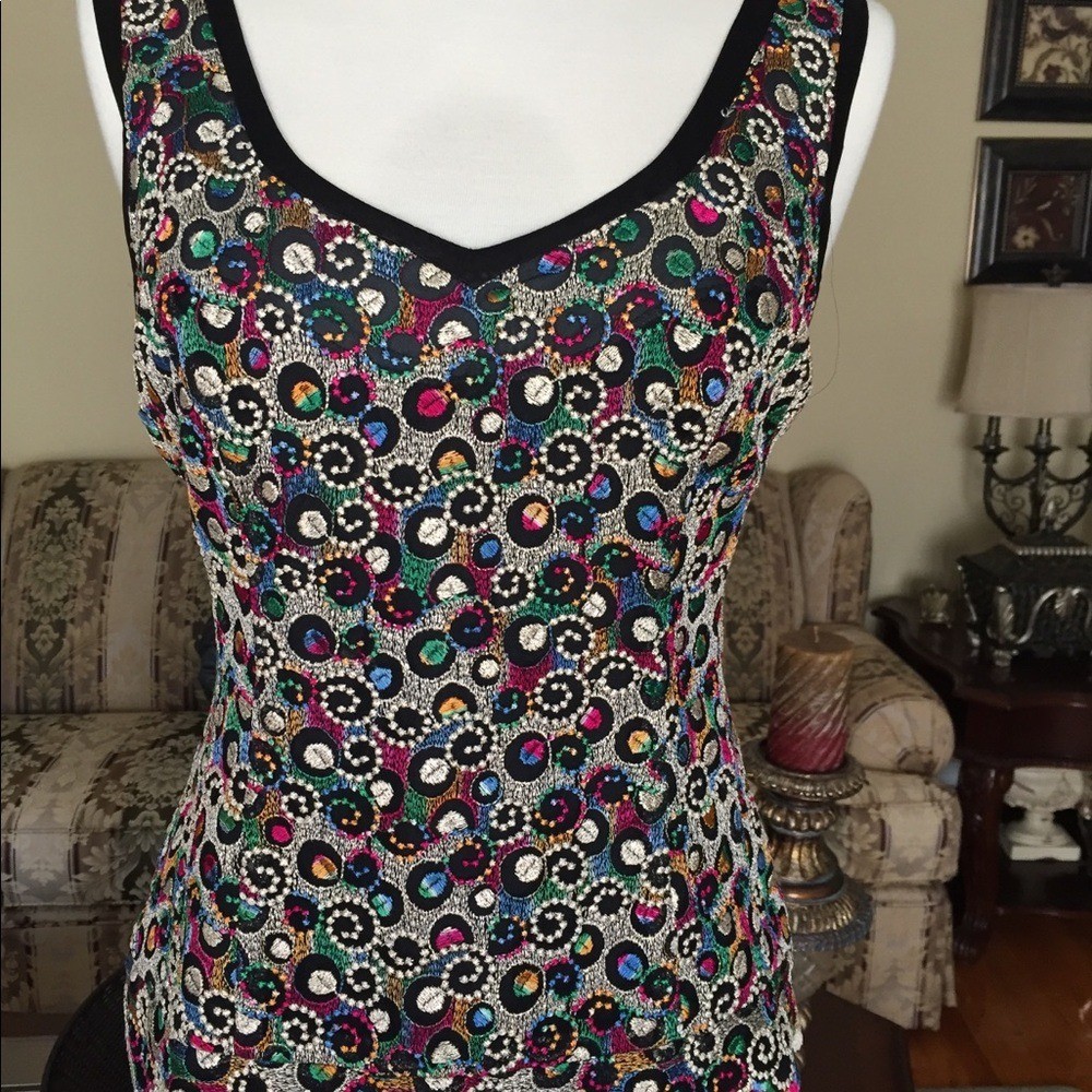 Cache Multicolor Top with attached Black Skirt Pr… - image 6