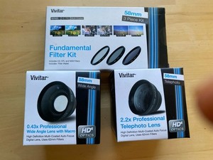 New Vivitar 58mm Telephoto Lens, Wide Angle Lens & Filter Kit