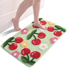 18x26 Inch Green Cherry Flower Bathroom Rug Cute NonSlip Microfiber Mat