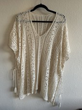 Crochet Knit Coverup dress Top with Tassels One Size Boho Hippie Festival Beach