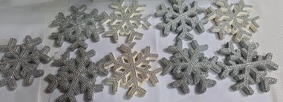 9 BIG Snowflake Glitter Ornaments 6'' Double Sided White Silver Gem Shiny Snow